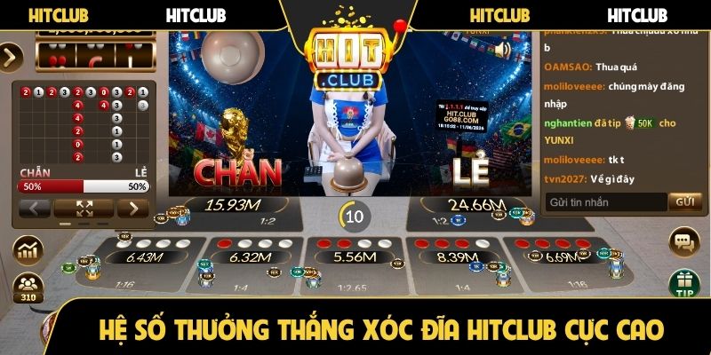 Hệ số thưởng thắng xóc đĩa Hitclub cực cao